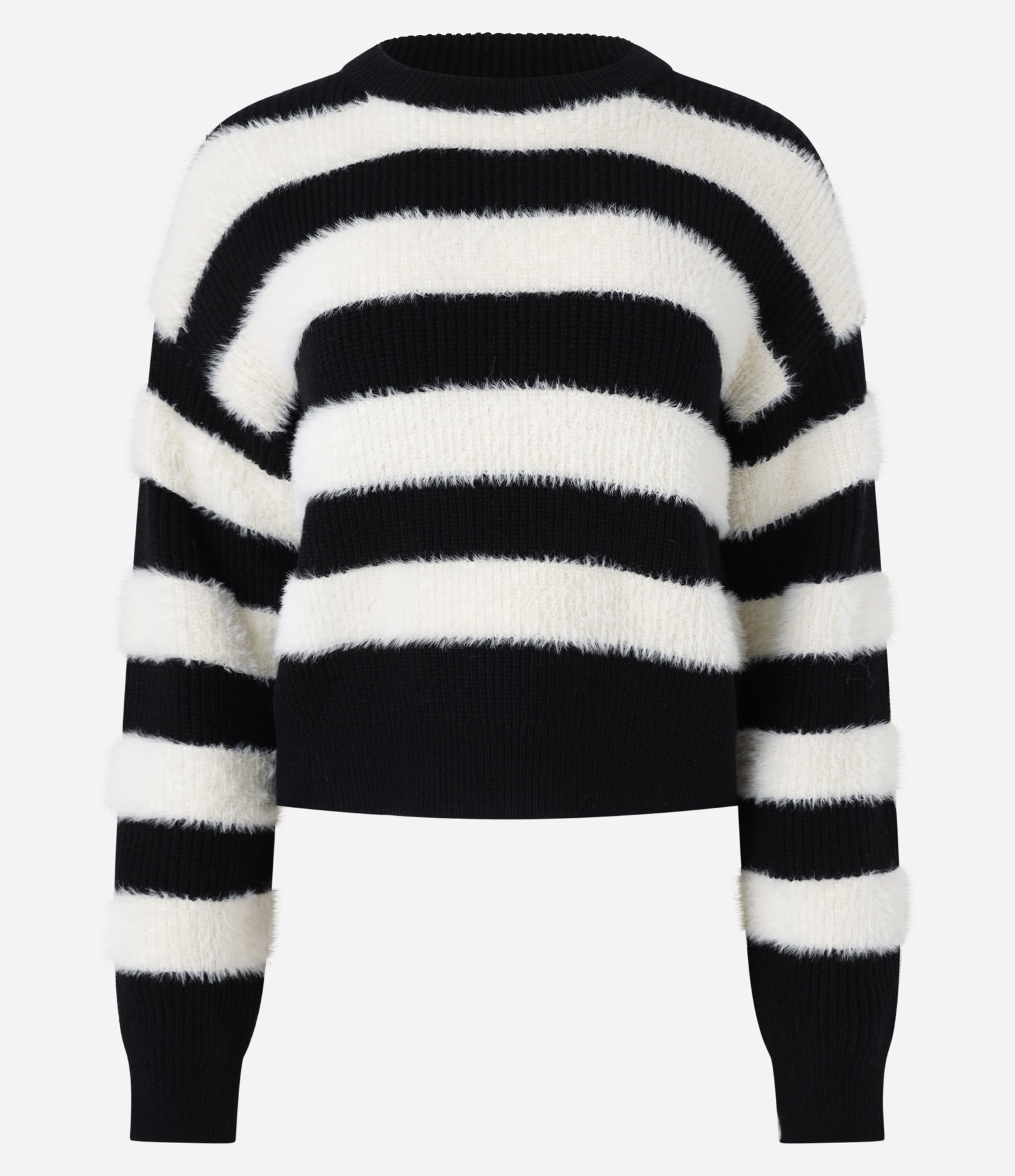 Blusão em Tricô com Listras e Pelinho Preto 4