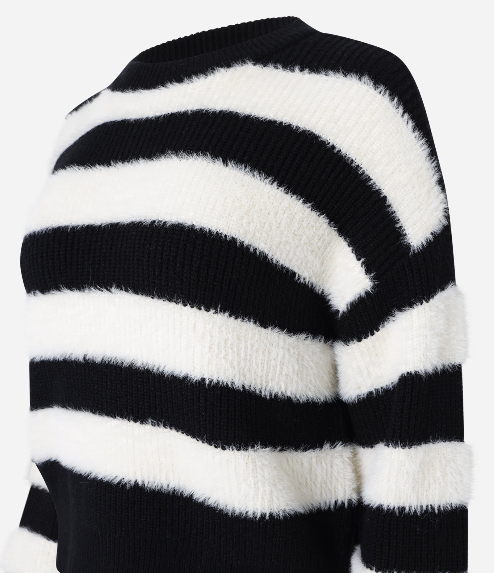 Blusão em Tricô com Listras e Pelinho Preto 5