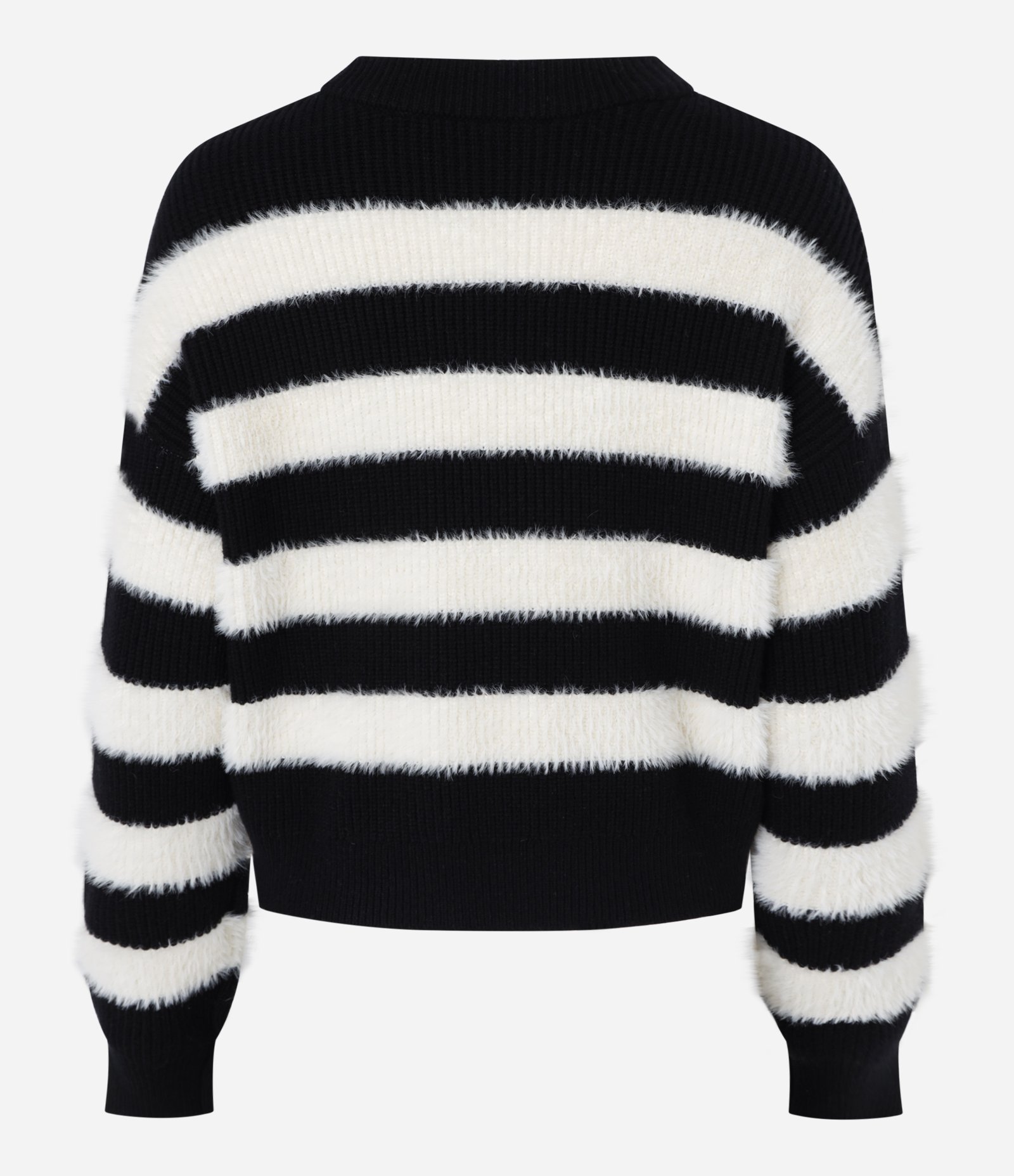 Blusão em Tricô com Listras e Pelinho Preto 6