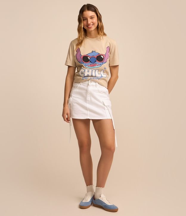 Camiseta Alongada em Algodão com Estampa Stitch Chill be Cool