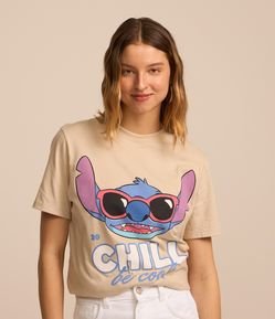 Camiseta Alongada em Algodão com Estampa Stitch Chill be Cool