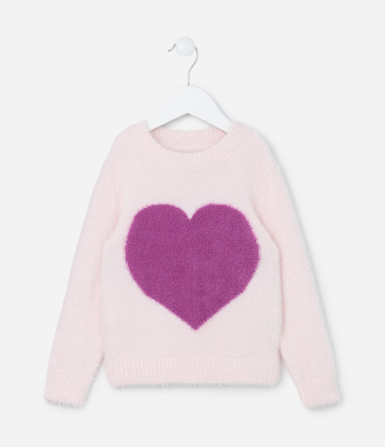 Suéter Infantil em Chenille Peludinho com Estampa Coração - Tam 1 a 5 Anos Rosa 1