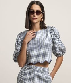 Blusa Manga Curta Xadrez em Tricoline