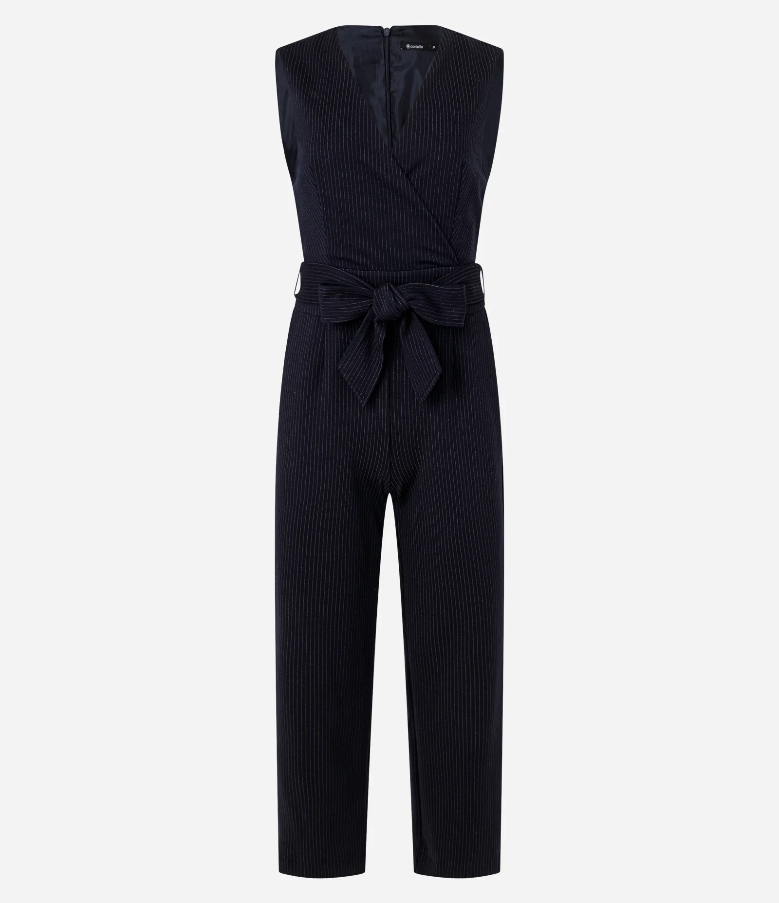 Macacão em Ponto Roma Estampa Risca de Giz Azul 1