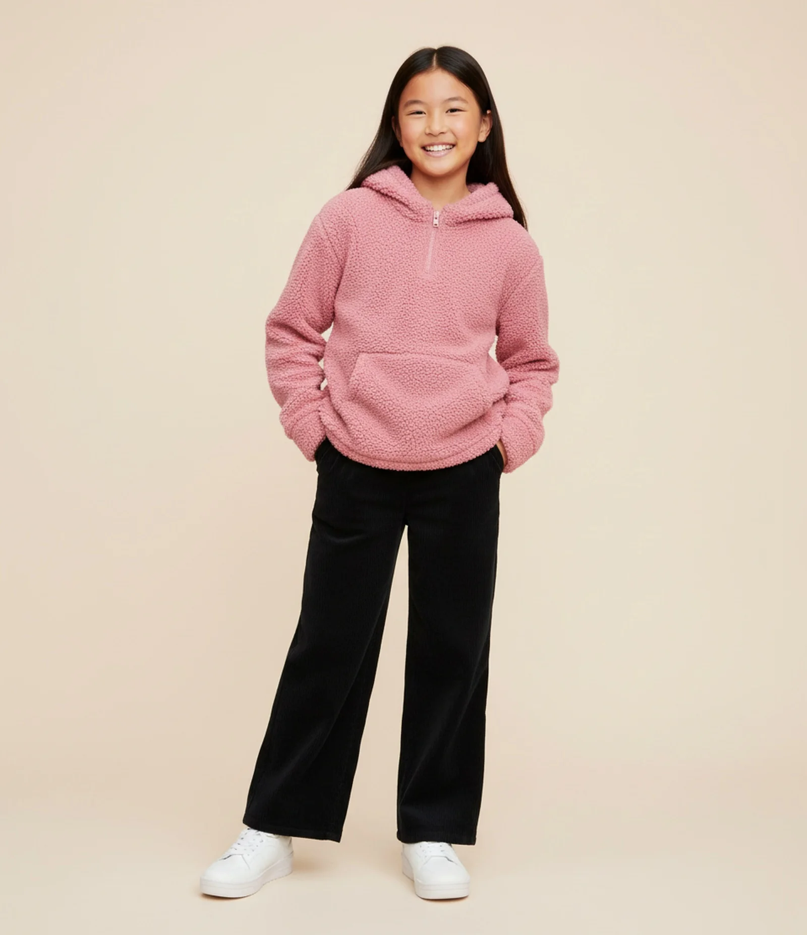 Casaco Fechado Infantil em Sherpa com Capuz de Orelhinhas - Tam 5 a 14 anos Rosa 1