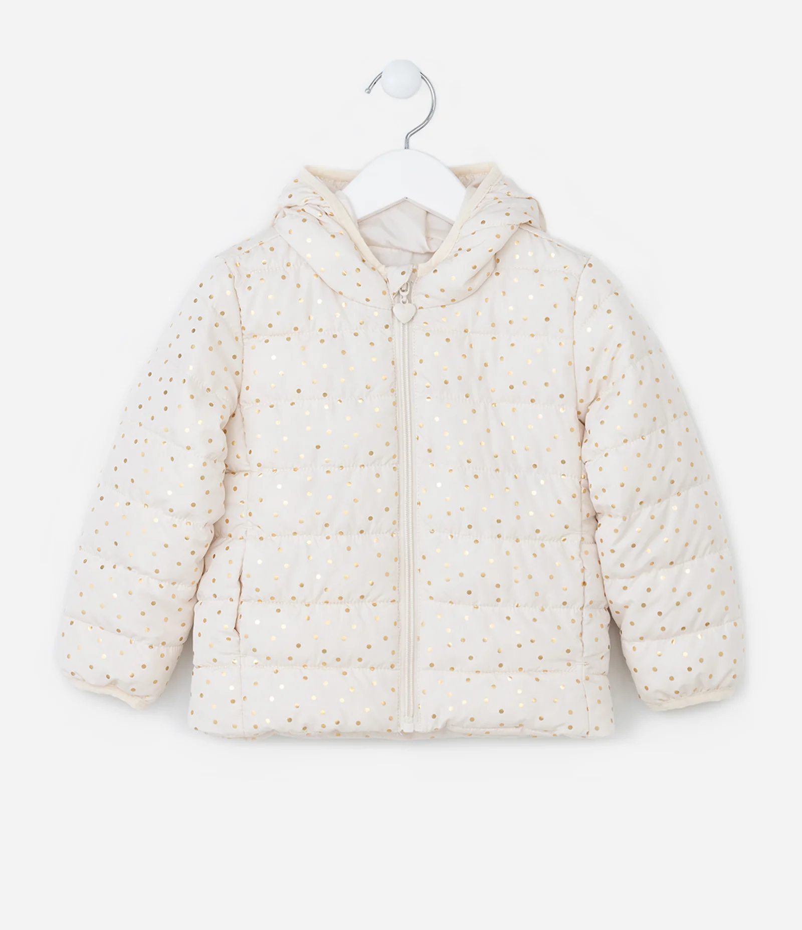 Jaqueta Puffer Infantil com Poá Metalizado - Tam 1 a 5 Anos Bege 1