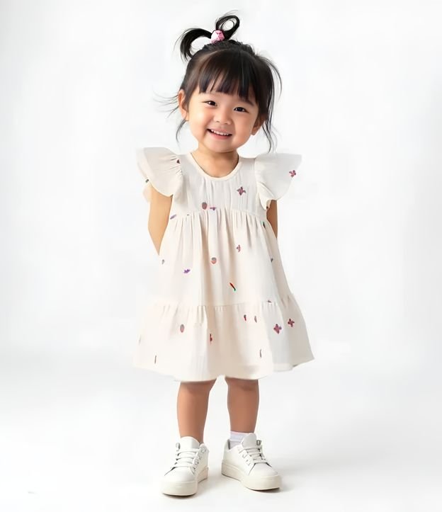 Vestido Infantil Texturizado com Laço Aplicado - Tam 1 a 5 Anos