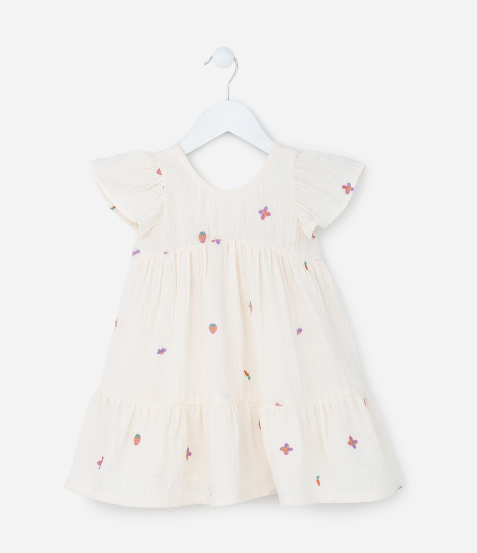 Vestido Infantil Texturizado com Laço Aplicado - Tam 1 a 5 Anos Off White 2