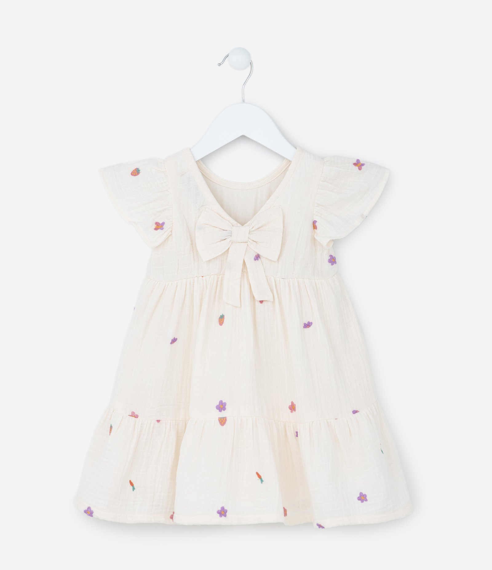 Vestido Infantil Texturizado com Laço Aplicado - Tam 1 a 5 Anos Off White 3