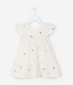 Vestido Infantil Texturizado com Laço Aplicado - Tam 1 a 5 Anos
