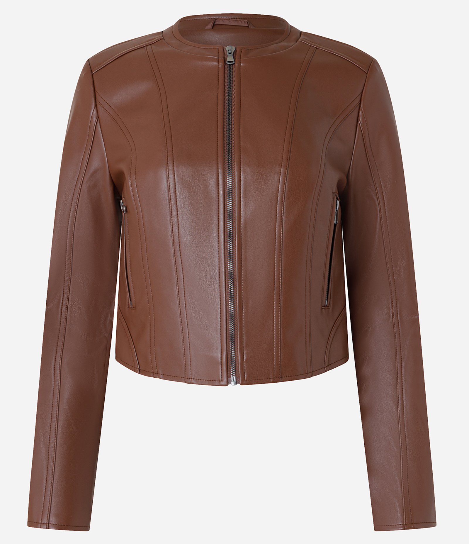 Jaqueta Básica em Pu com Zíper Tratorado Marrom 4