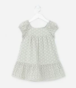 Vestido Infantil em Laise com Textura de Florzinhas - Tam 1 a 5 Anos