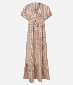 Vestido Xadrez em Tricoline Manga Curta