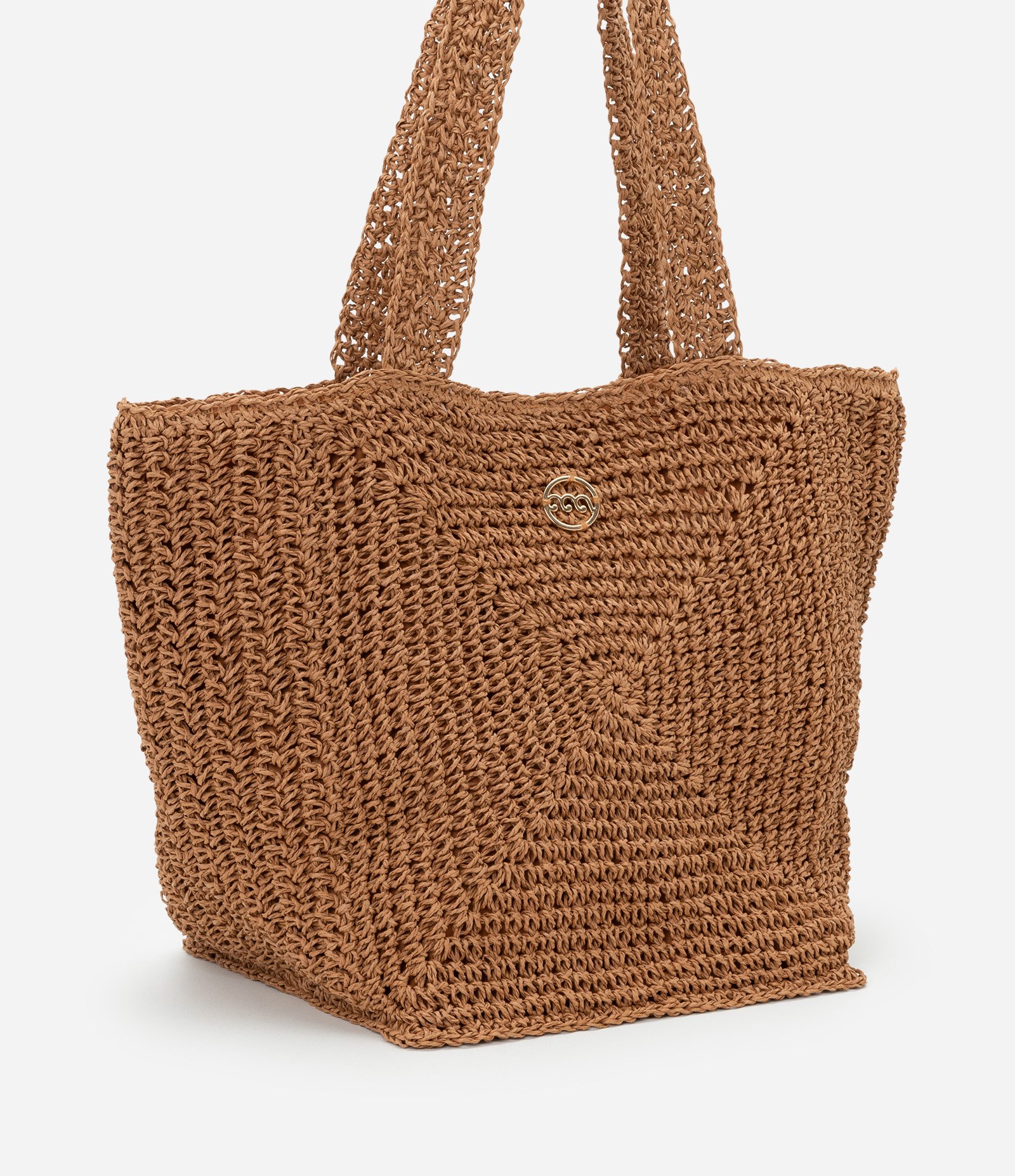 Bolsa de Praia em Papel com Efeito Palha e Detalhe De Metal Marrom 1