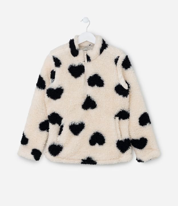 Casaco Infantil em Sherpa com Estampa Corações - Tam 5 a 14 Anos