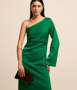 Vestido Alfaiatado Ombro Só com Manga Longa