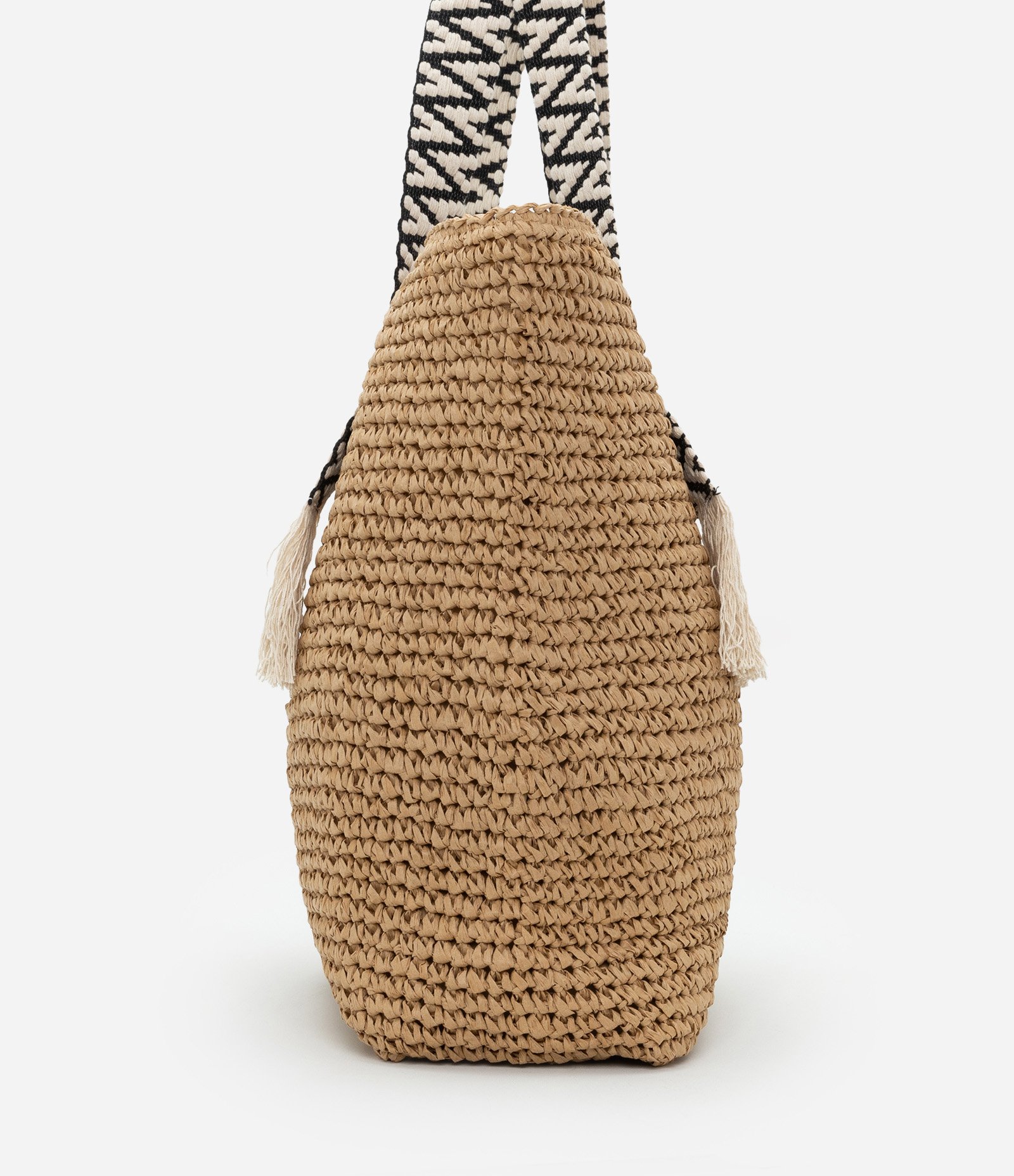 Bolsa de Praia de Alça Entrelaçada Contrastante com Franjas Bege 2