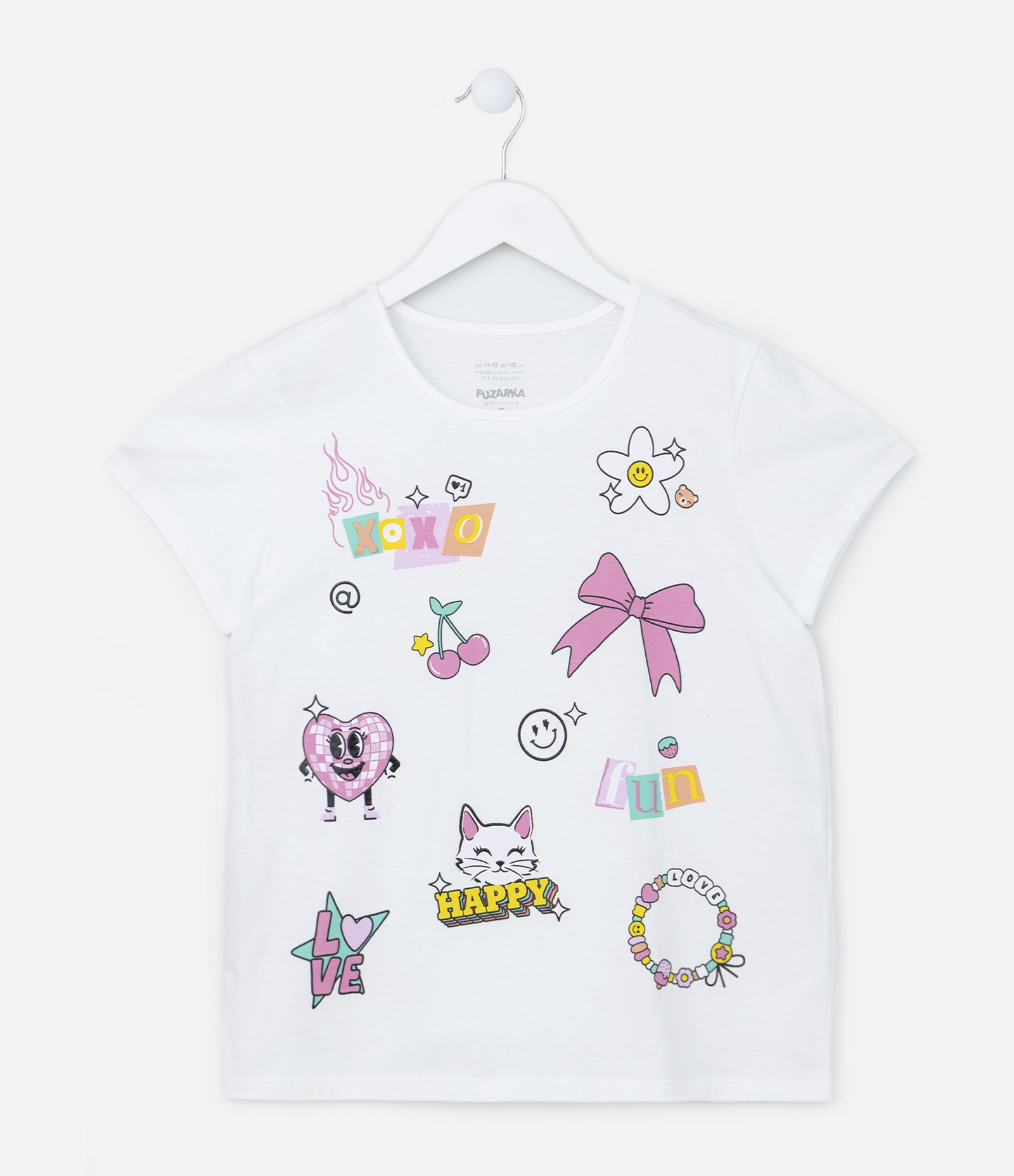 Camiseta Infantil em Algodão com Estampa Doodles - Tam 7 a 14 Anos Branco Neve 1