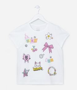 Camiseta Infantil em Algodão com Estampa Doodles - Tam 7 a 14 Anos