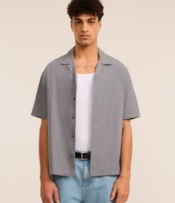 Camisa Boxy em Anarruga com Estampa Listrada