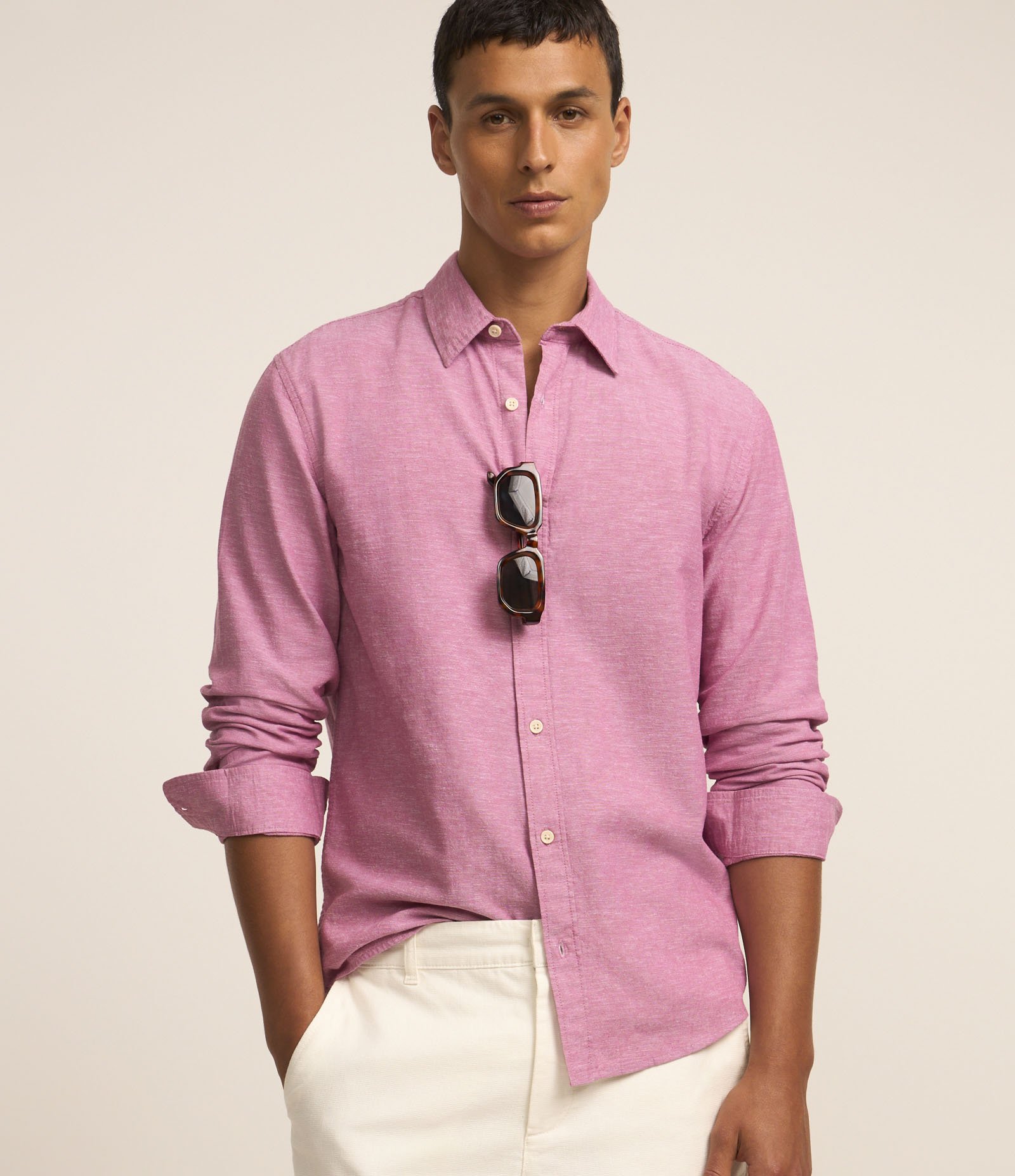 Camisa Básica em Algodão e Linho Roxo 1