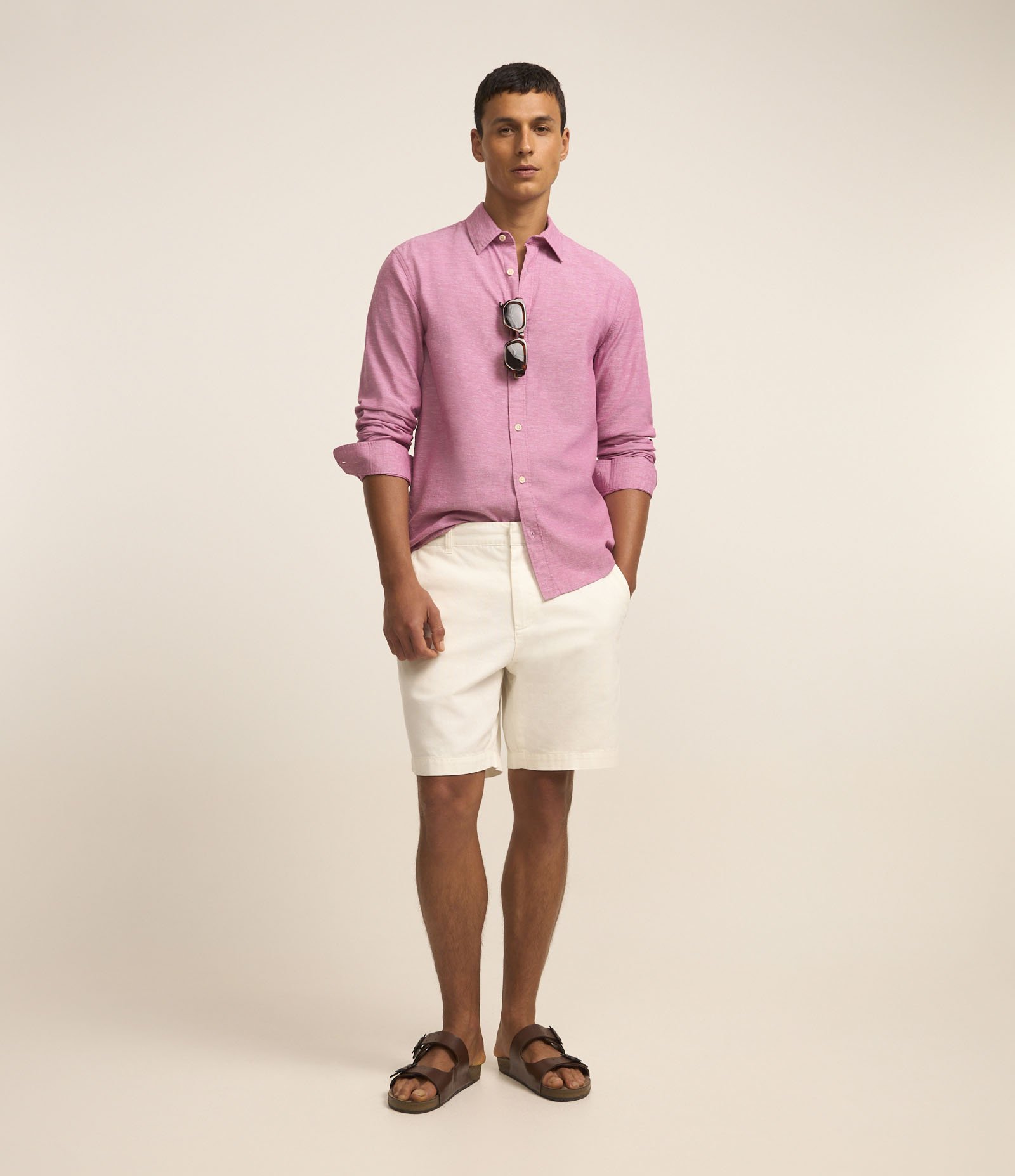 Camisa Básica em Algodão e Linho Roxo 2