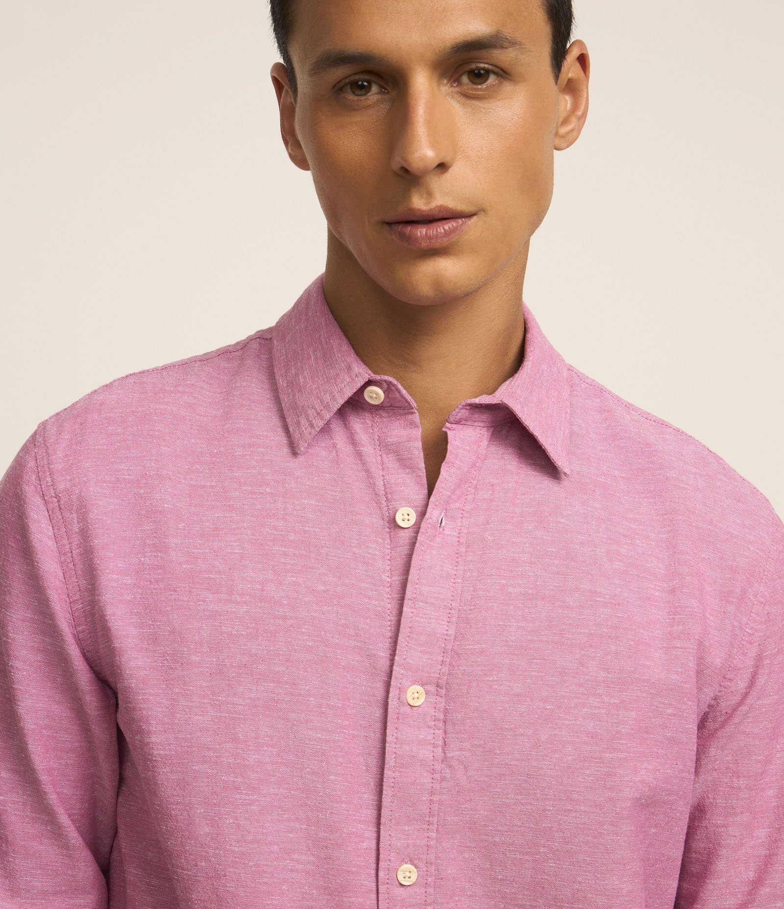 Camisa Básica em Algodão e Linho Roxo 3