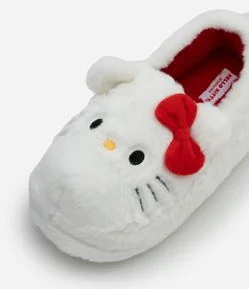 Pantufa Fechada em Pelúcia com Bordado Hello Kitty e Orelhinhas