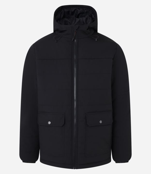 Jaqueta Puffer com Capuz e Bolsos Cargo