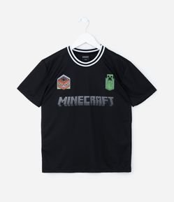 Camiseta Esportiva Infantil com Estampa Frente e Costas Minecraft - Tam 5 a 14 anos
