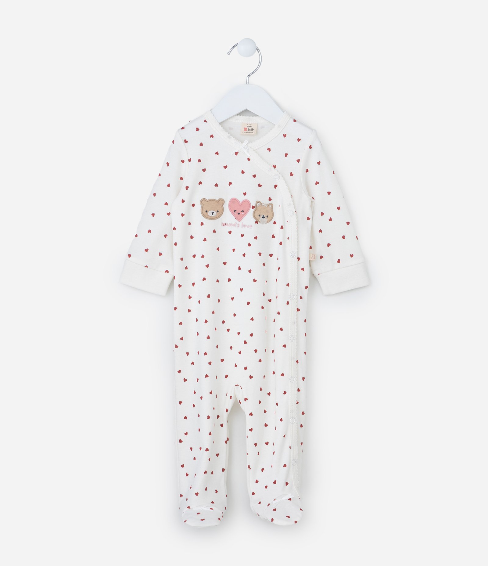 Macacão Infantil em Suedine com Estampa de Corações e Pézinho Fechado - Tam 0 a 18 meses 12-18M 1