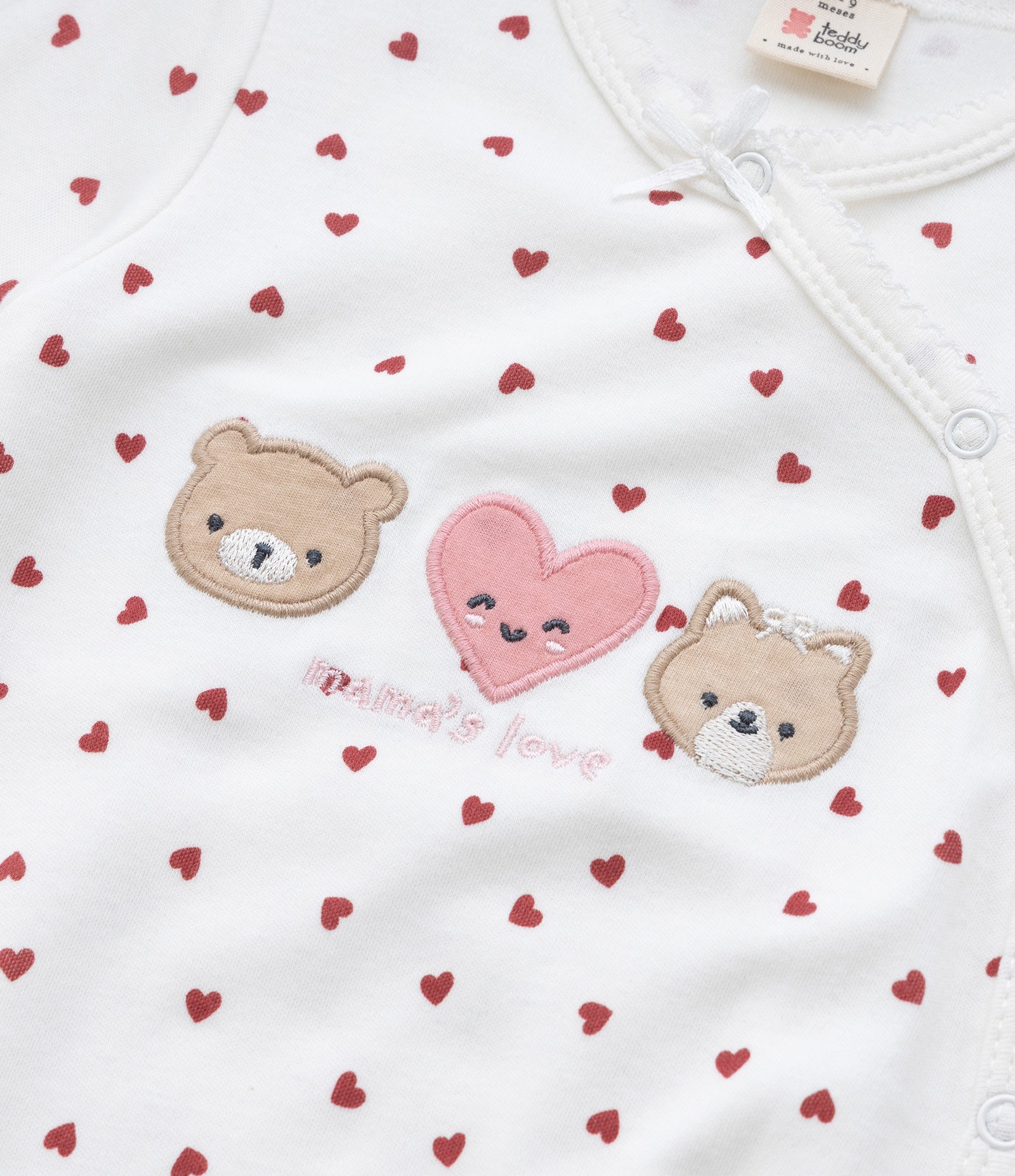 Macacão Infantil em Suedine com Estampa de Corações e Pézinho Fechado - Tam 0 a 18 meses 12-18M 7