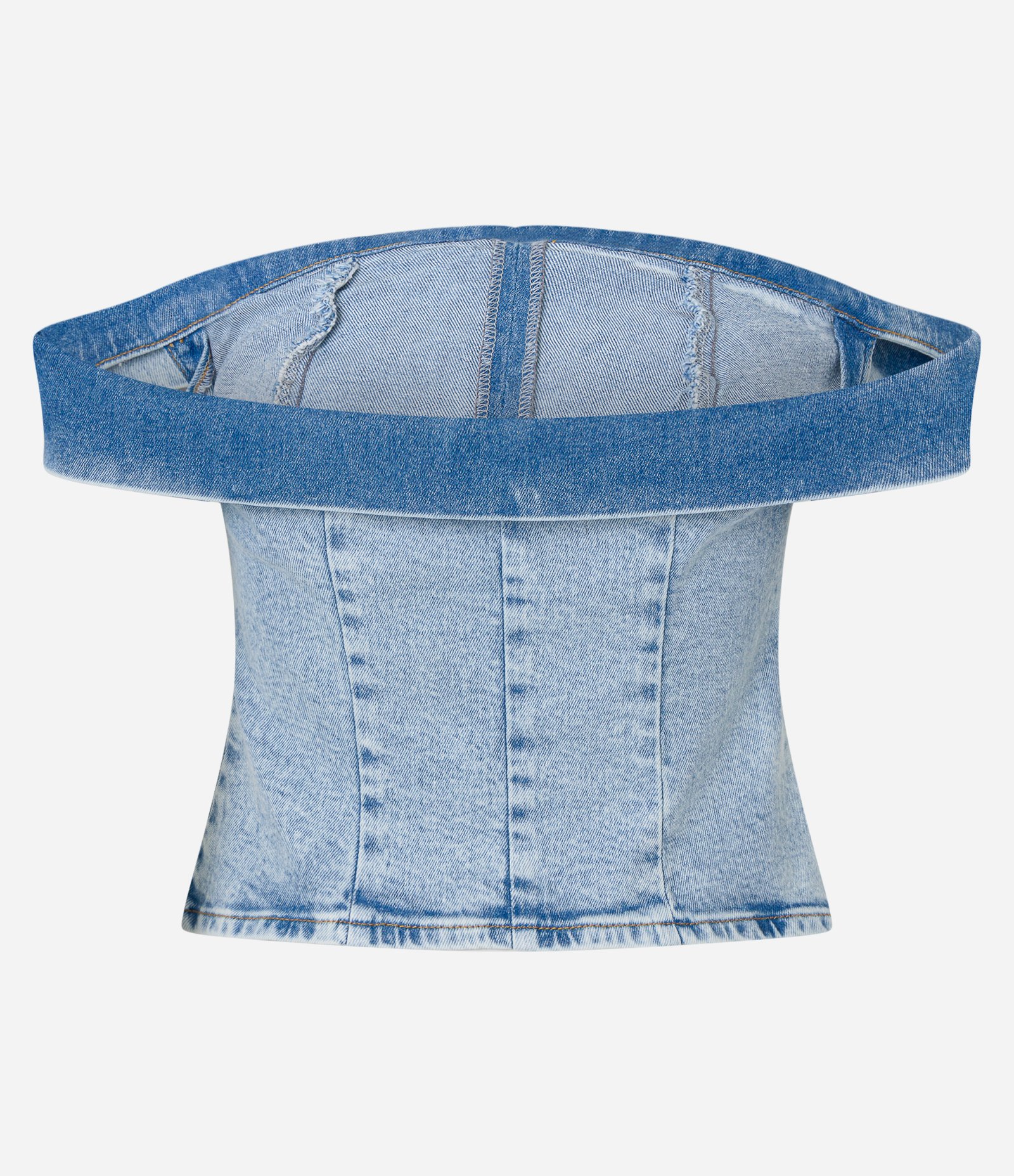 Blusa em Jeans Macio com Decote Ombro a Ombro Virado Azul 5