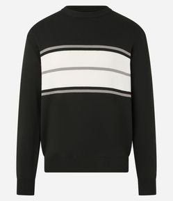 Suéter Regular em Tricô com Listras Contrastantes