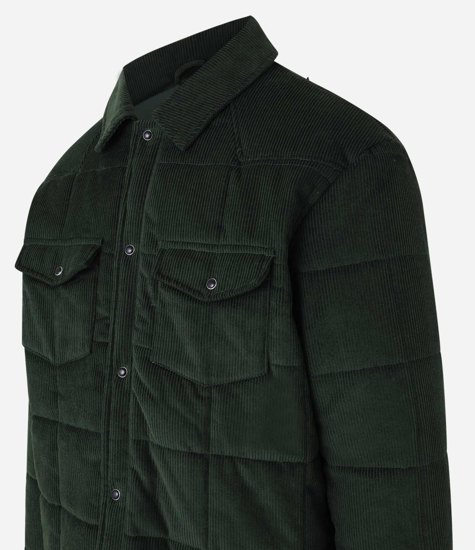 Jaqueta Puffer em Veludo Cotele e Dois Bolsos com Lapela Verde 9