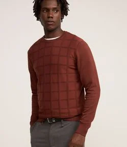 Suéter em Tricô com Textura Quadriculada