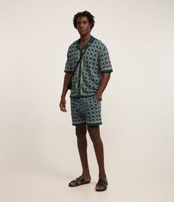 Bermuda em Algodão com Estampa de Argolas e Viés Contrastantes