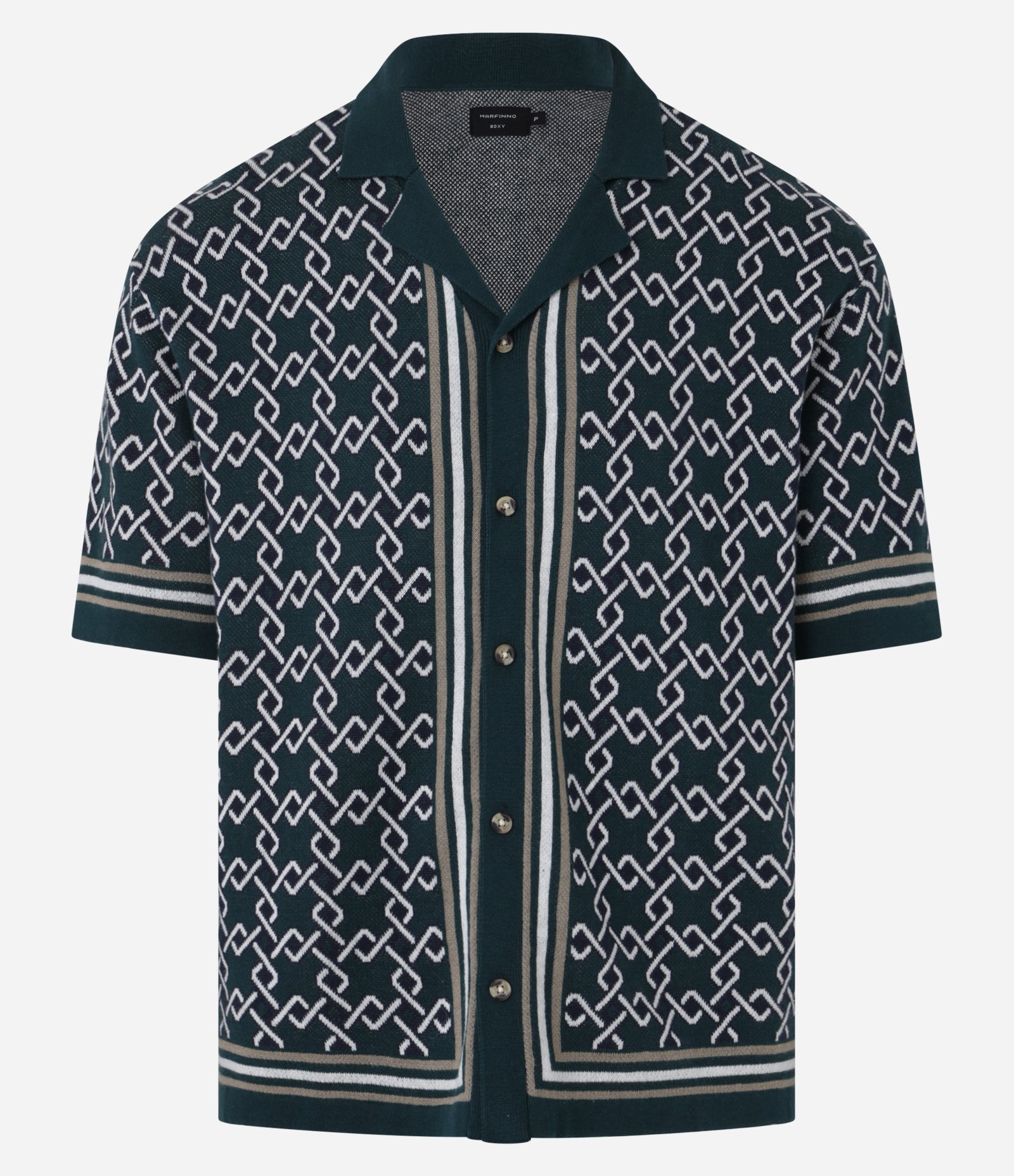 Camisa Boxy com Estampa de Argolas e Viés Contrastantes Verde/Branco 7