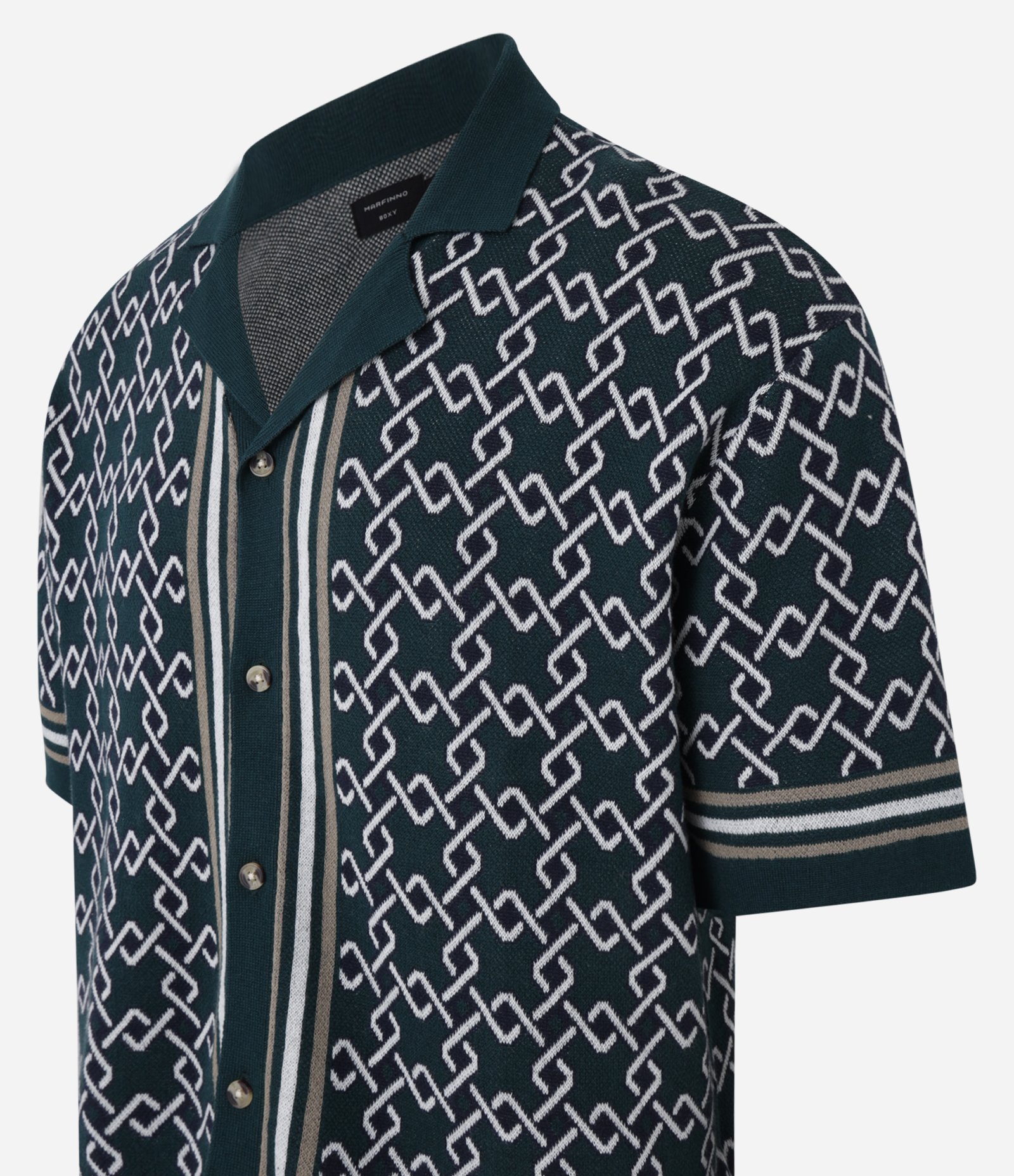 Camisa Boxy com Estampa de Argolas e Viés Contrastantes Verde/Branco 8