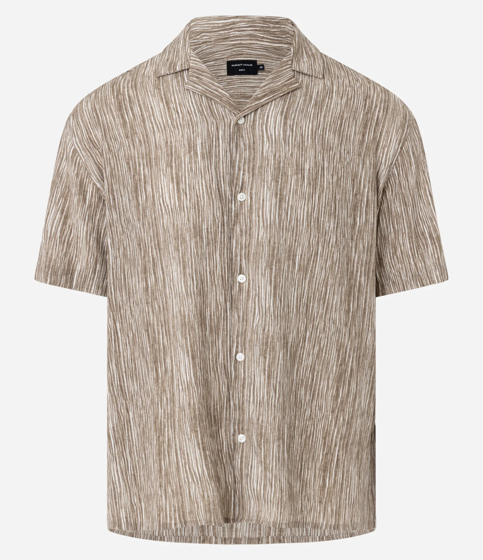 Camisa Boxy em Ana Ruga Estampado com Linhas Abstratas Marrom 9