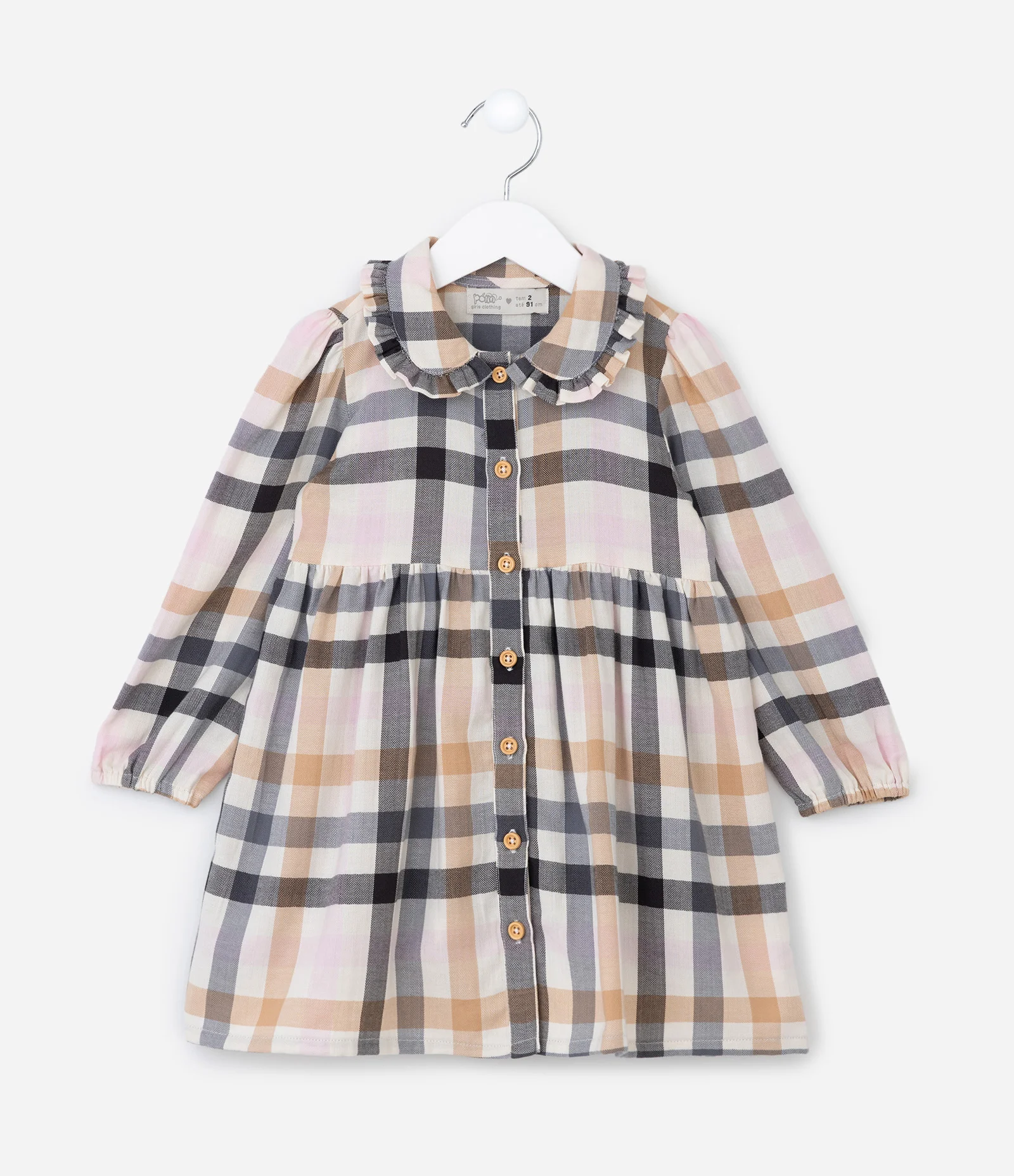 Vestido Infantil Xadrez com Gola Boneca - Tam 1 a 5 anos Multicores 1