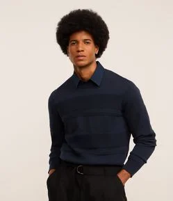 Suéter em Tricô com Textura em Listras