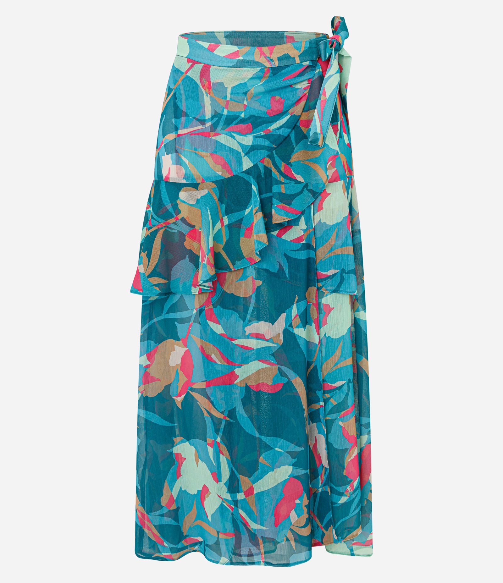 Saída de Praia Saia Chiffon Estampa Folhagem Azul 5