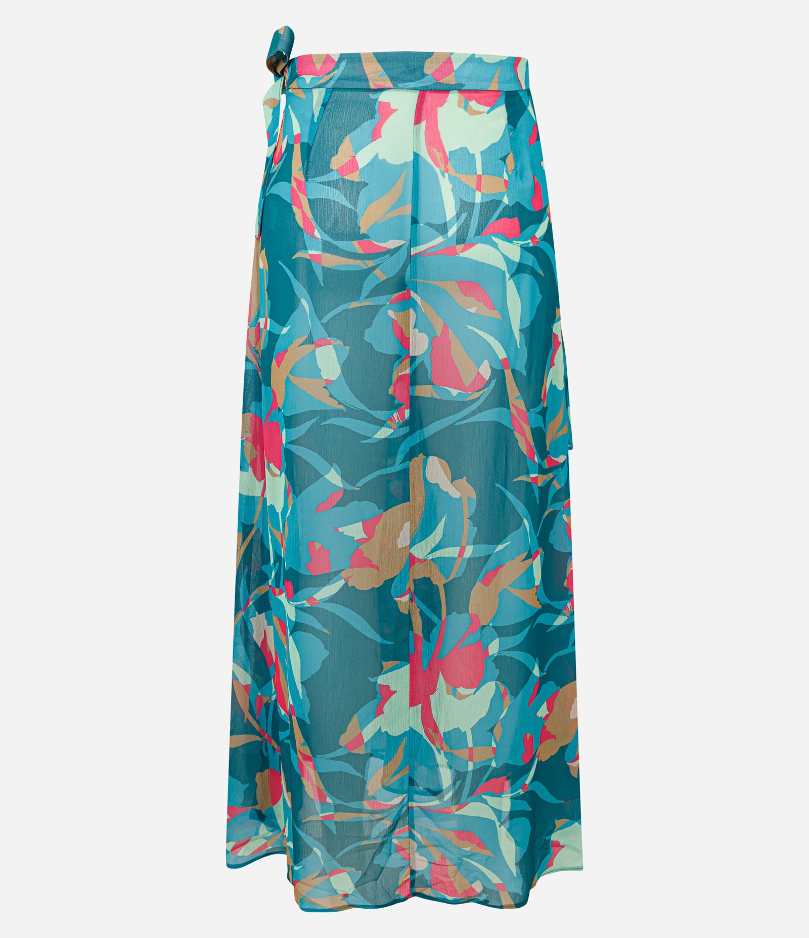 Saída de Praia Saia Chiffon Estampa Folhagem Azul 6