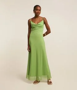 Vestido New Midi em Tule com Decote Degagê