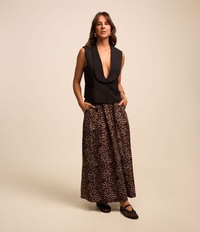 Animal Print Saia De OnÃ§a Renner Saia Evasê Midi Em Tricoline Com