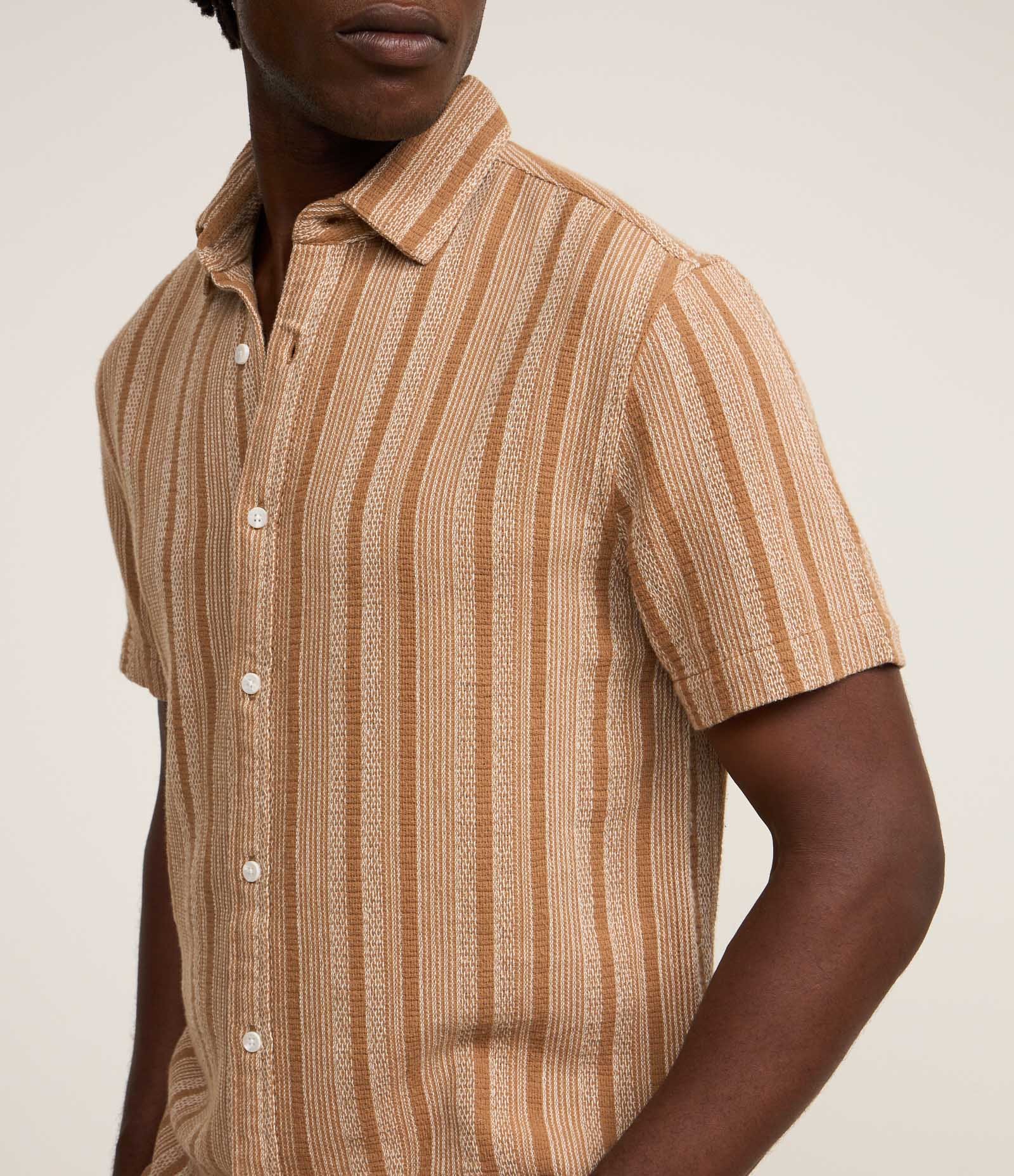 Camisa Regular em Algodão com Listras Verticais Marrom 3