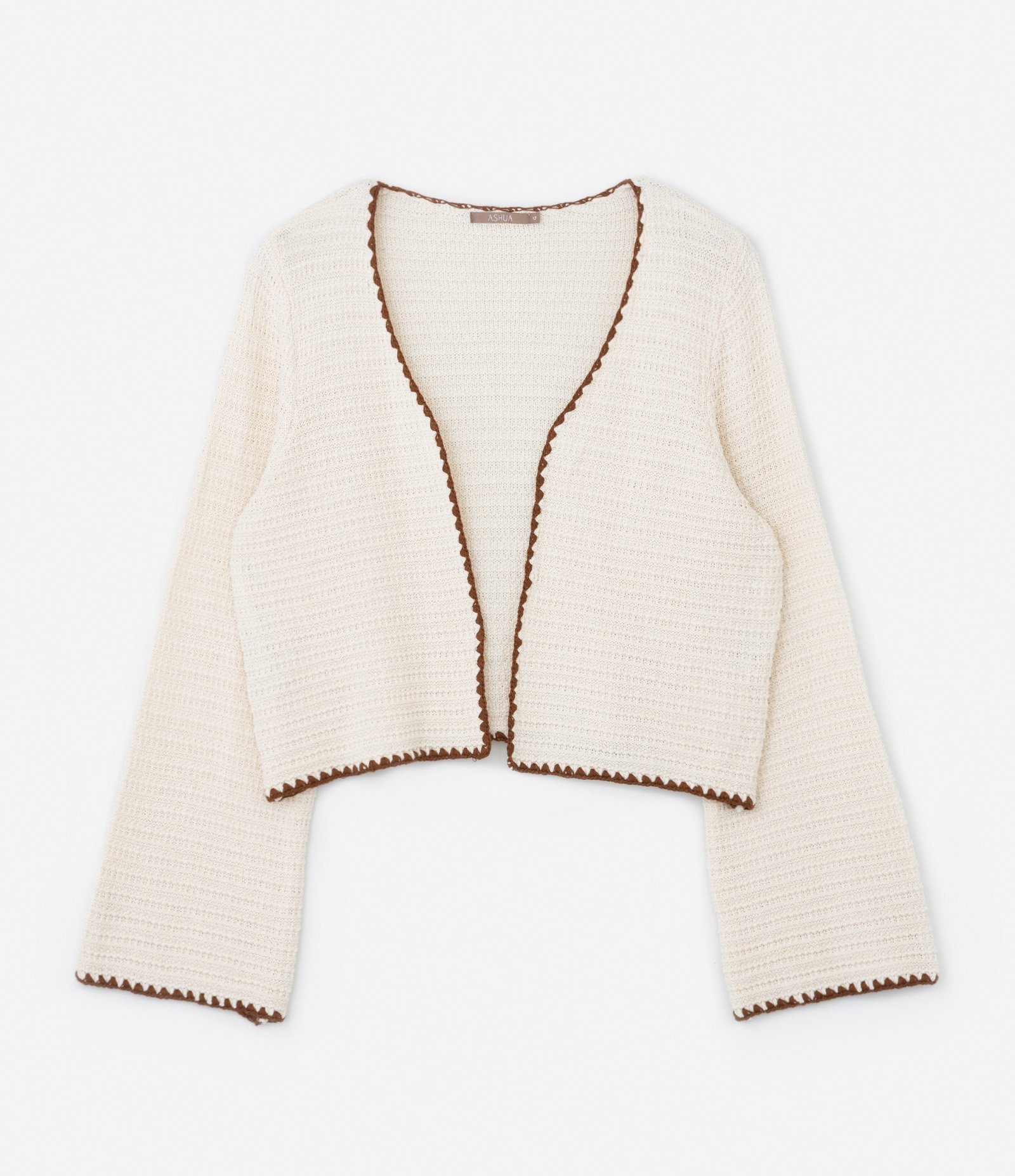 Cardigan em Tricô Acabamento Contrastante Curve & Plus Size Off White