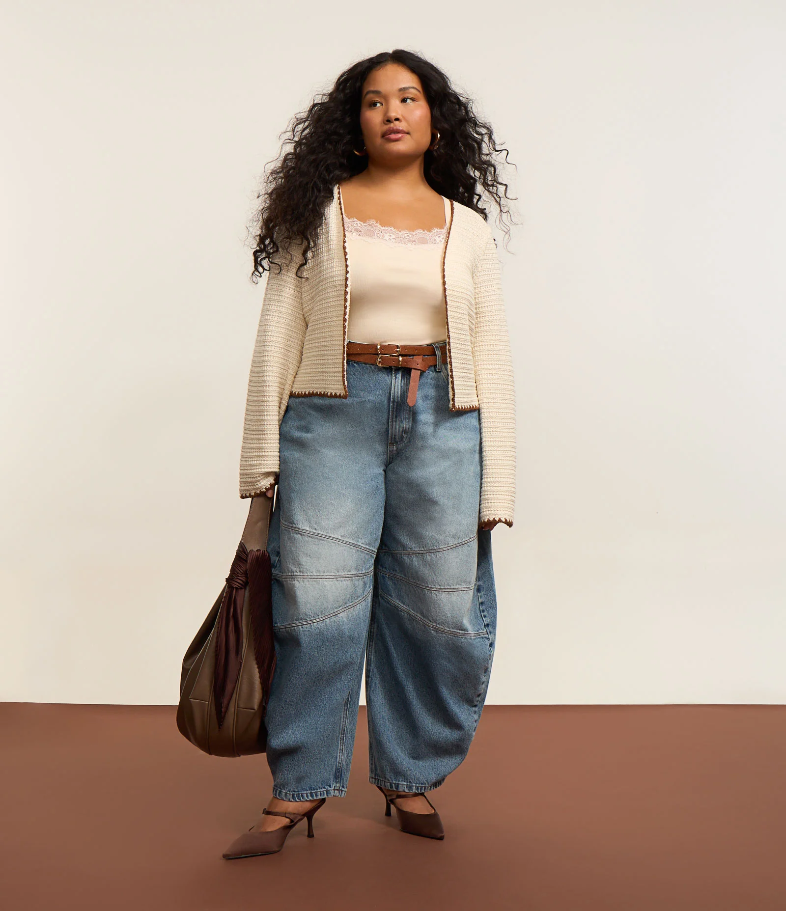 Cardigan em Tricô Acabamento Contrastante Curve & Plus Size Off White 2