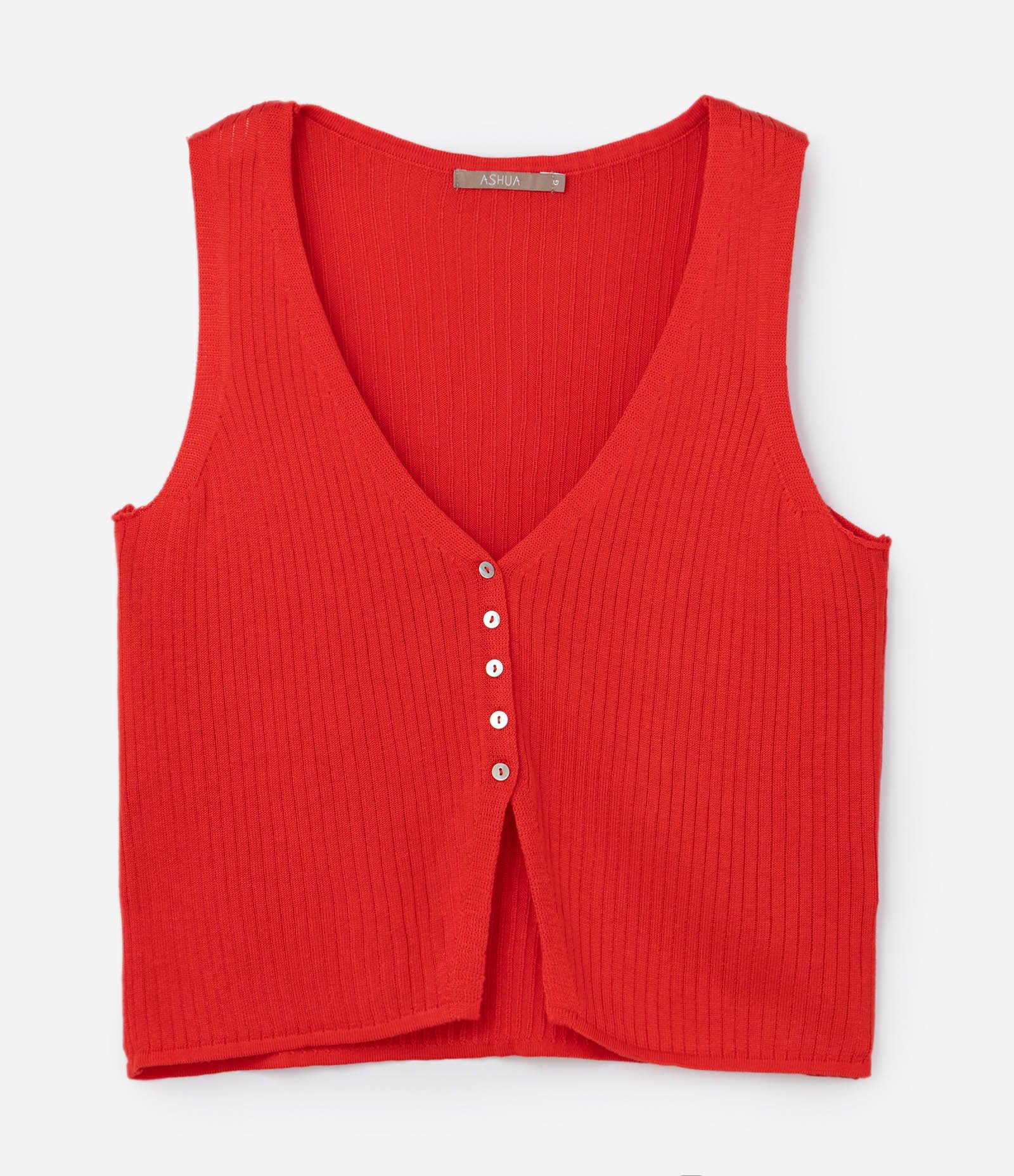 Colete em Tricô com Botões Contrastantes Curve & Plus Size Vermelho 4